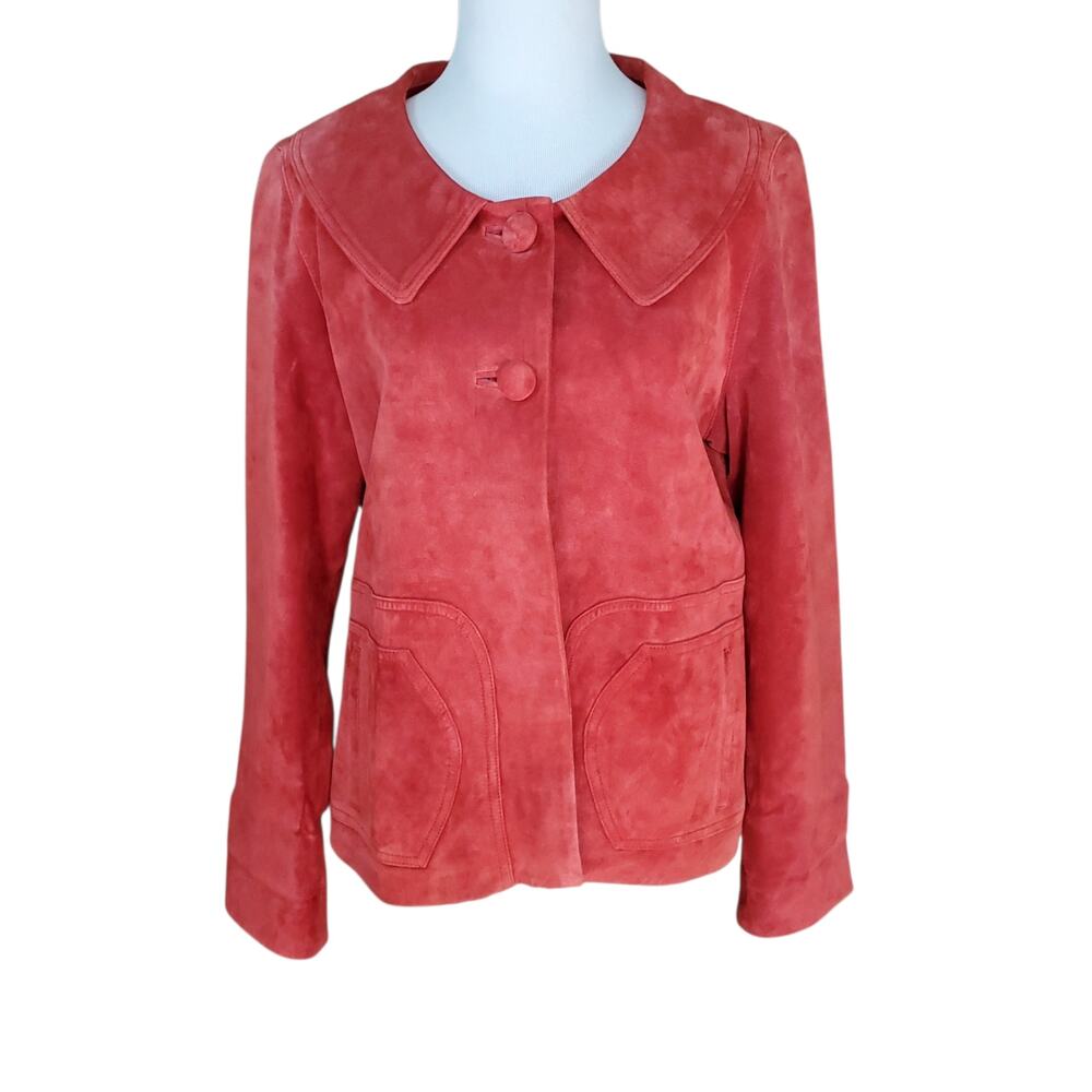 Isabella Bird Red Suede Leather Jacket Retro Boho Festival Peter Pan Collar Sz M